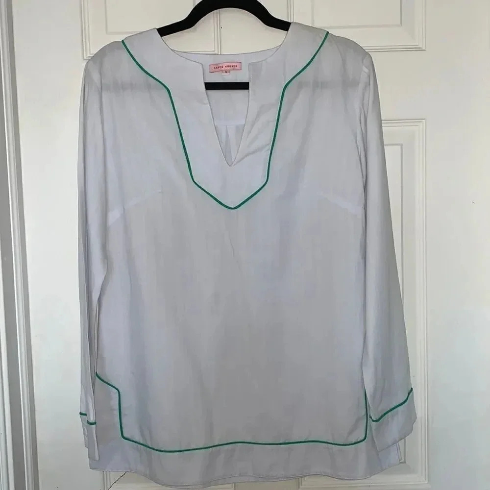 Kayce Hughes Long Sleeve White Green Tunic Top Size 6